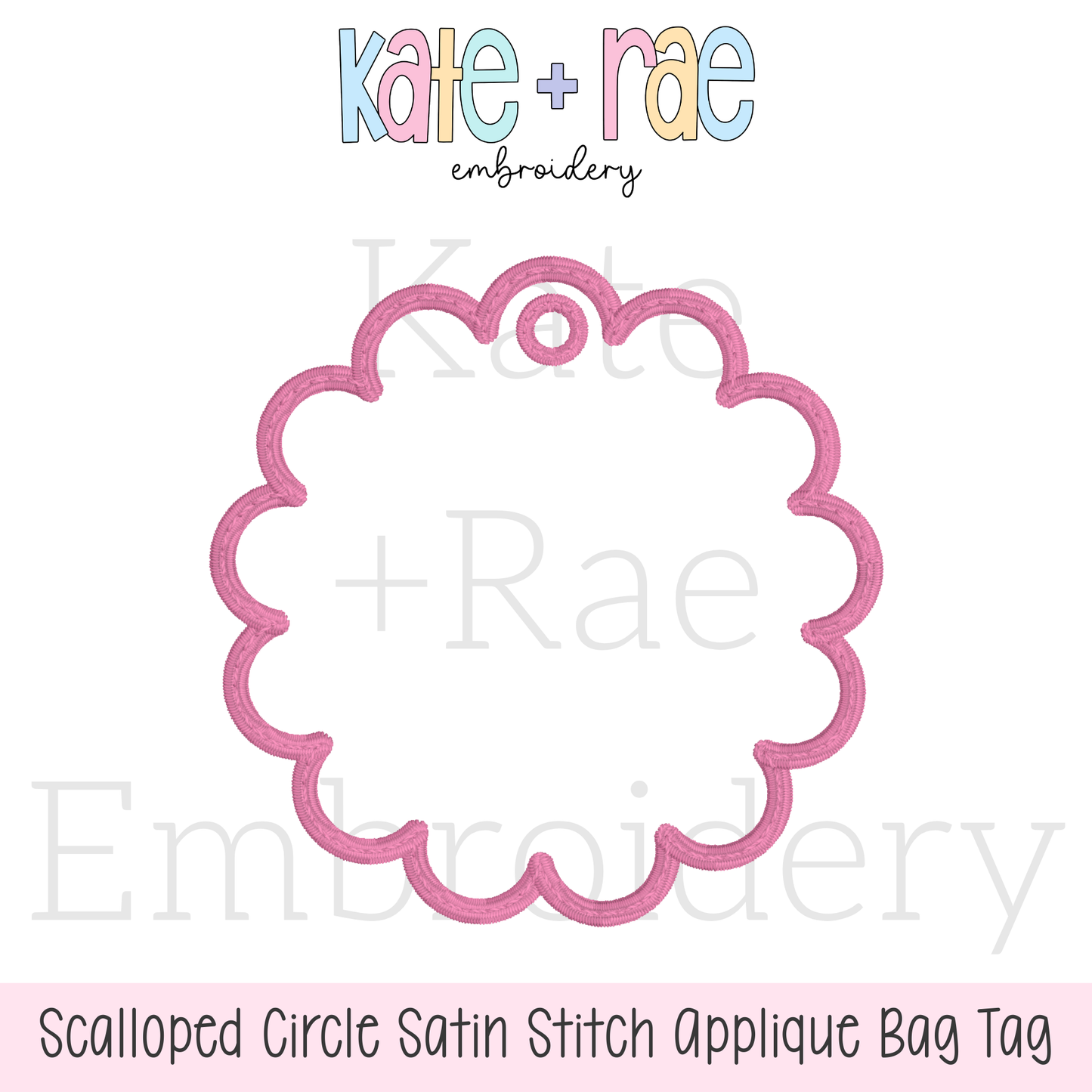 ITH Scalloped Circle Bag Tag Satin Stitch Applique Embroidery Design