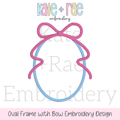 Oval Monogram Frame with Bow Satin Stitch Embroidery Design