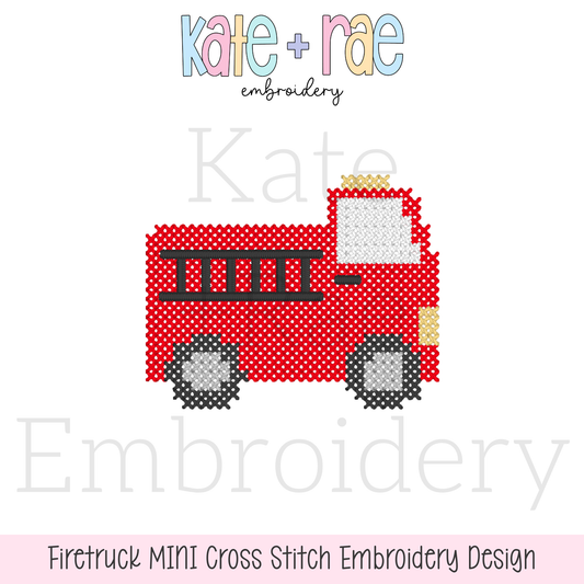 Firetruck MINI Cross Stitch Embroidery Design