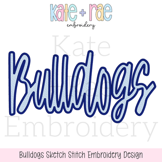 Bulldogs Script Sketch Stitch with Satin Stitch Outline Embroidery Design