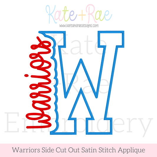 Warriors Side Cut Out Satin Stitch Applique Embroidery Design
