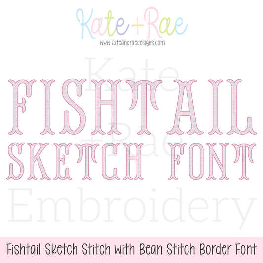 Fishtail Sketch Stitch Font with Bean Border Machine Embroidery Font