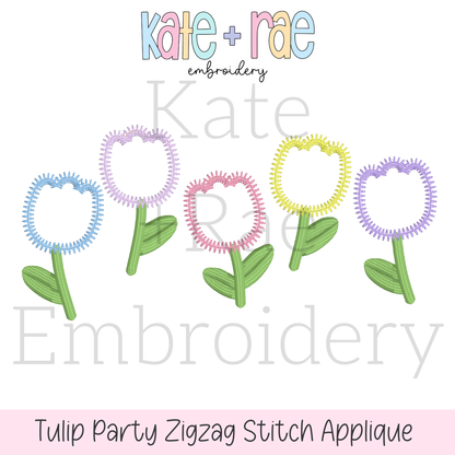 Tulip Party Zigzag Stitch Applique Embroidery Design
