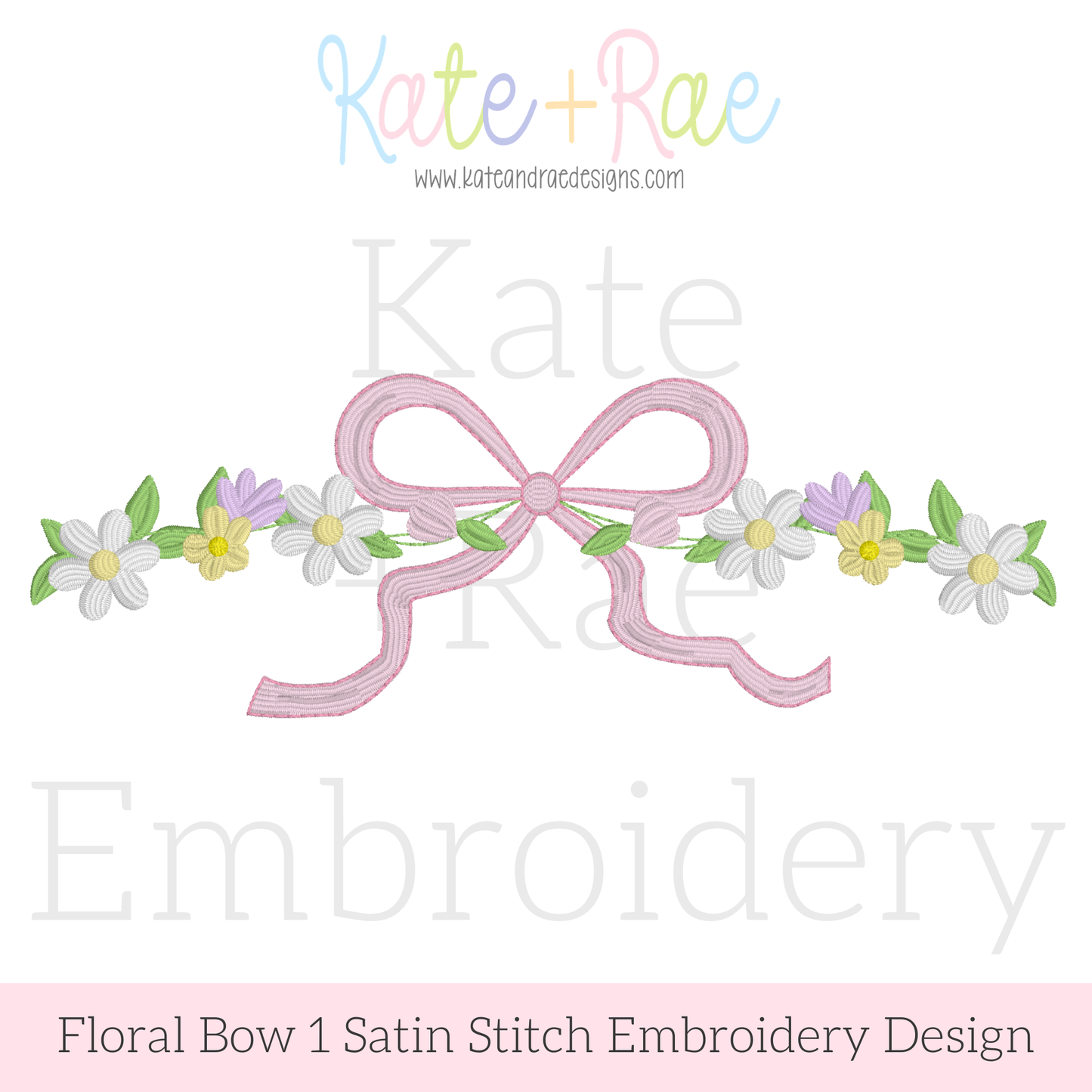 Floral Bow Satin Stitch Embroidery Design