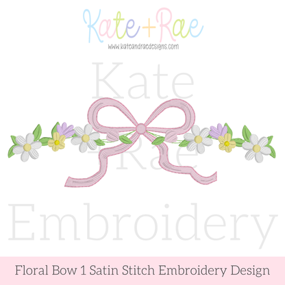 Floral Bow Satin Stitch Embroidery Design