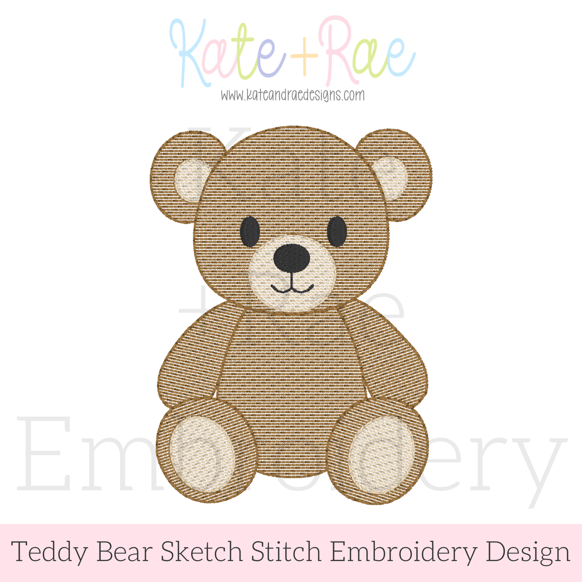 Teddy Bear Sketch Stitch Embroidery Design: Design preview of a brown sketch stitch teddy bear