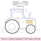 Tractor Zigzag Stitch Applique Embroidery Design: Design preview of a blue and gray zigzag outline tractor