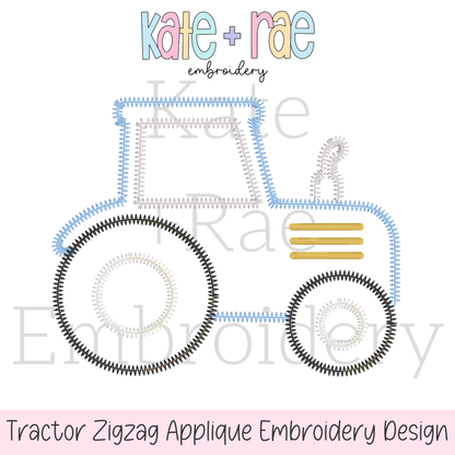 Tractor Zigzag Stitch Applique Embroidery Design