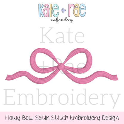Flowy Bow Satin Stitch Embroidery Design