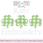 Plaid Shamrock Trio Sketch Stitch Embroidery Design: Design preview of three green gingham sketch stitch shamrocks