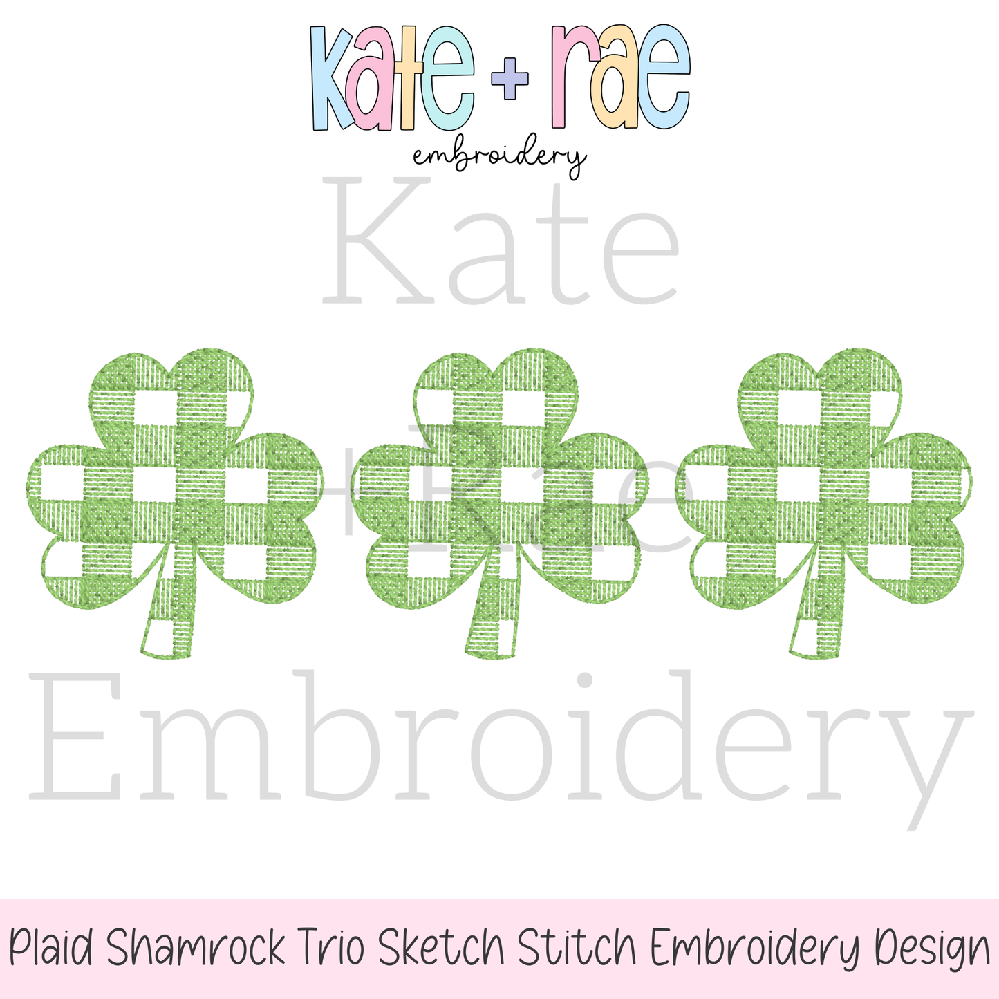 Plaid Shamrock Trio Sketch Stitch Embroidery Design