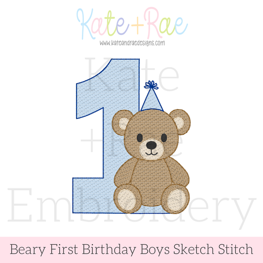 Beary First Birthday Sketch Stitch Embroidery Design