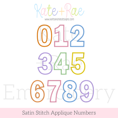 Birthday Numbers Satin Stitch Applique Embroidery Design