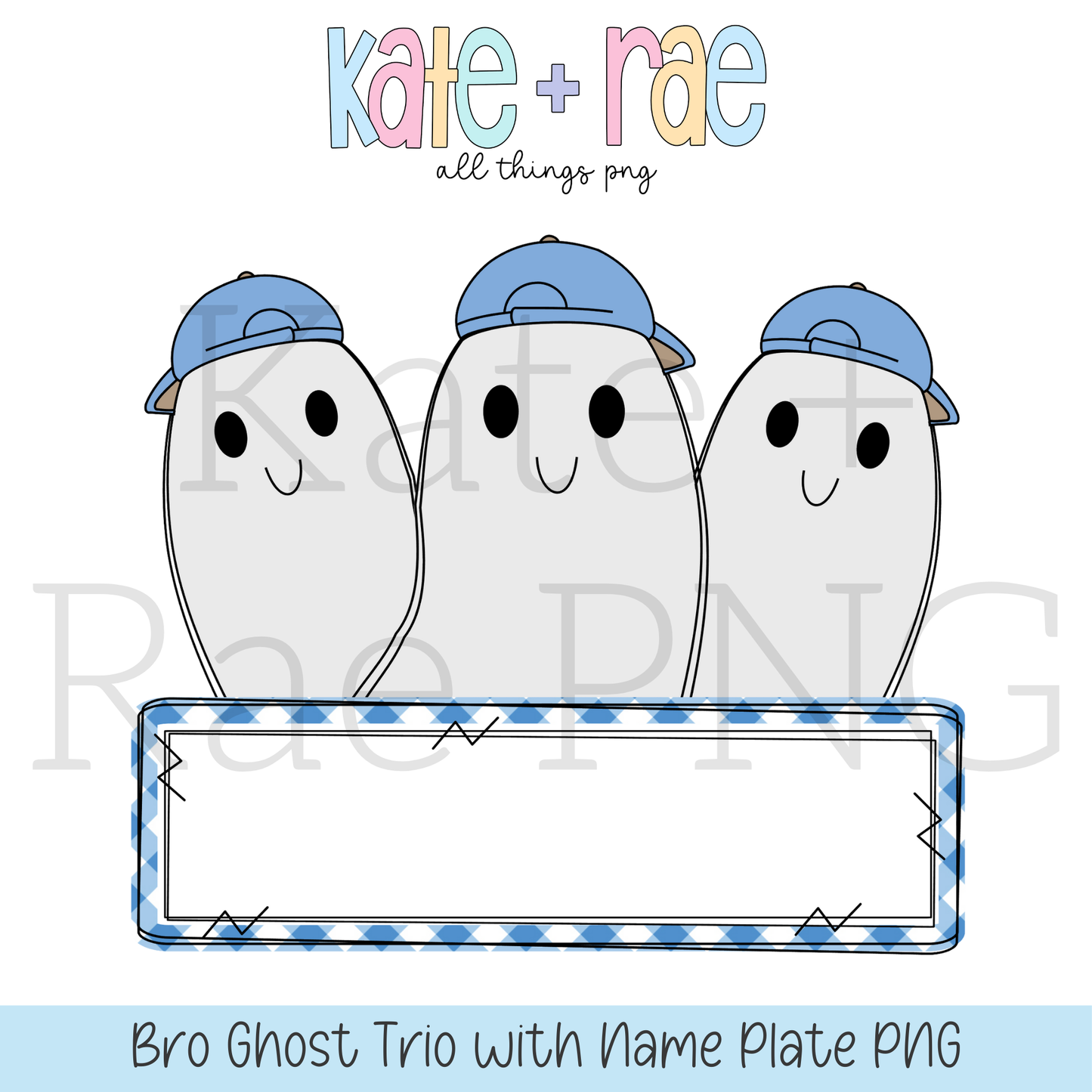 Boy's Halloween Ghost Trio with Name Plate PNG