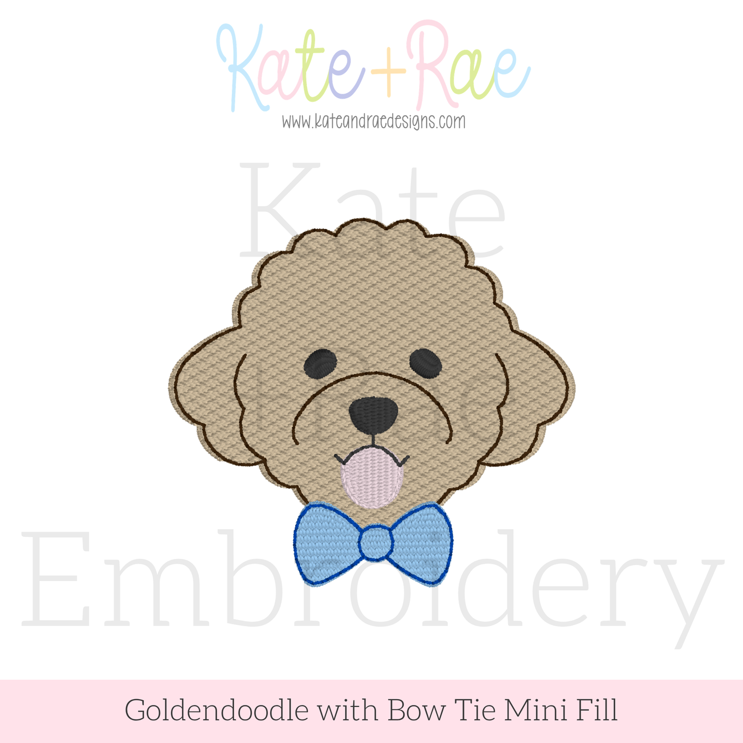 Goldendoodle Dog with Bow Tie Mini Fill Stitch Embroidery Design