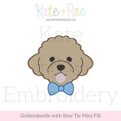 Goldendoodle Dog with Bow Tie Mini Fill Stitch Embroidery Design