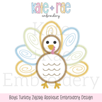 Boy's Thanksgiving Turkey Zigzag Applique Machine Embroidery Design