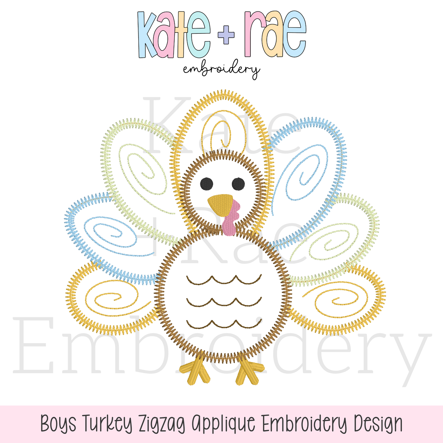 Boy's Thanksgiving Turkey Zigzag Applique Machine Embroidery Design
