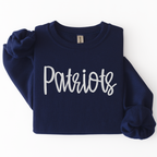 Patriots Sweatshirt - Embroidered: Navy sweatshirt with Patriots in white script embroidery