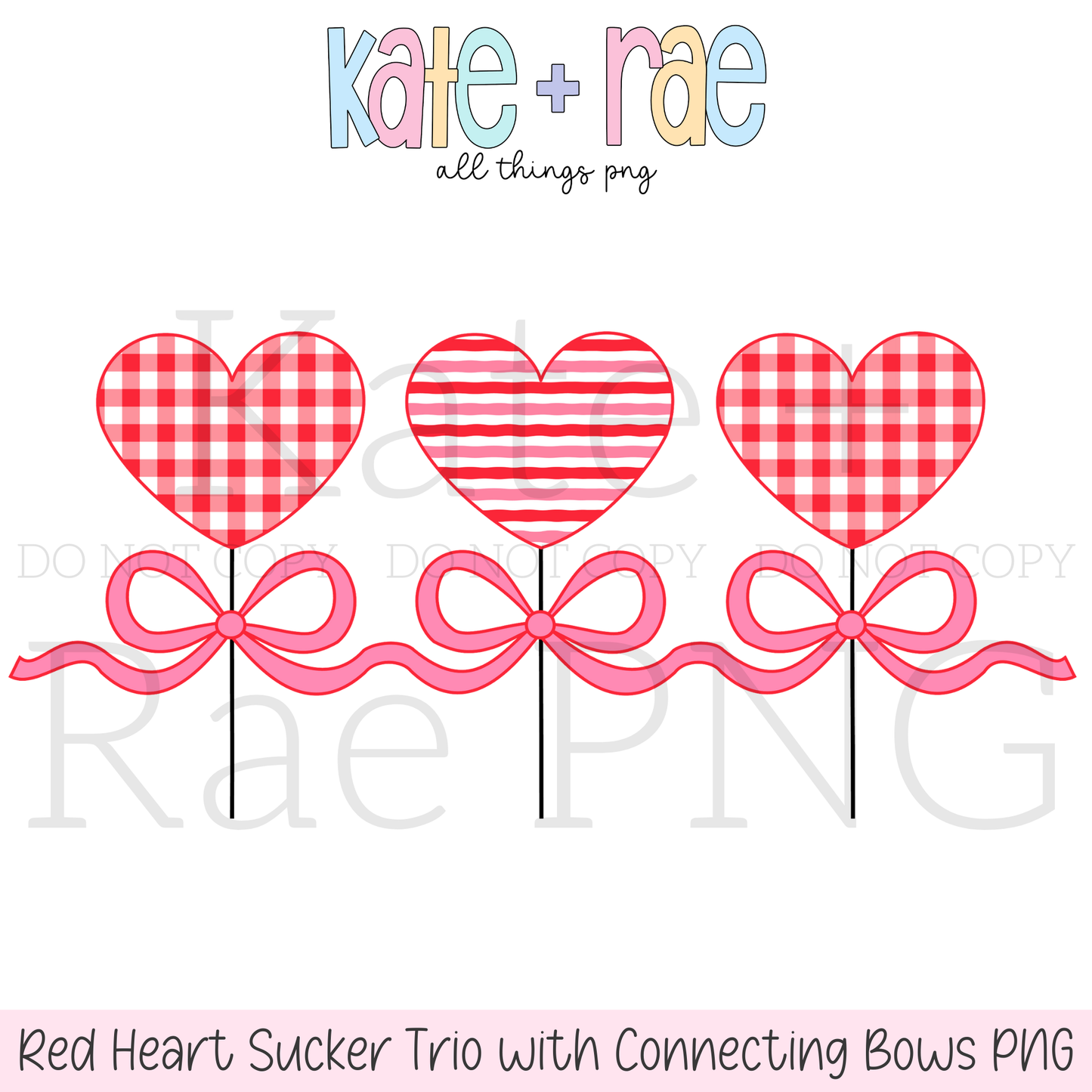 Red Heart Sucker Trio with Connecting Bows PNG