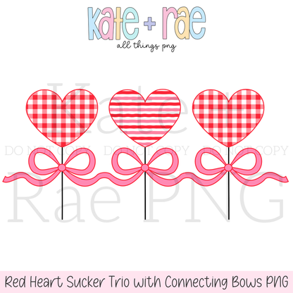 Red Heart Sucker Trio with Connecting Bows PNG