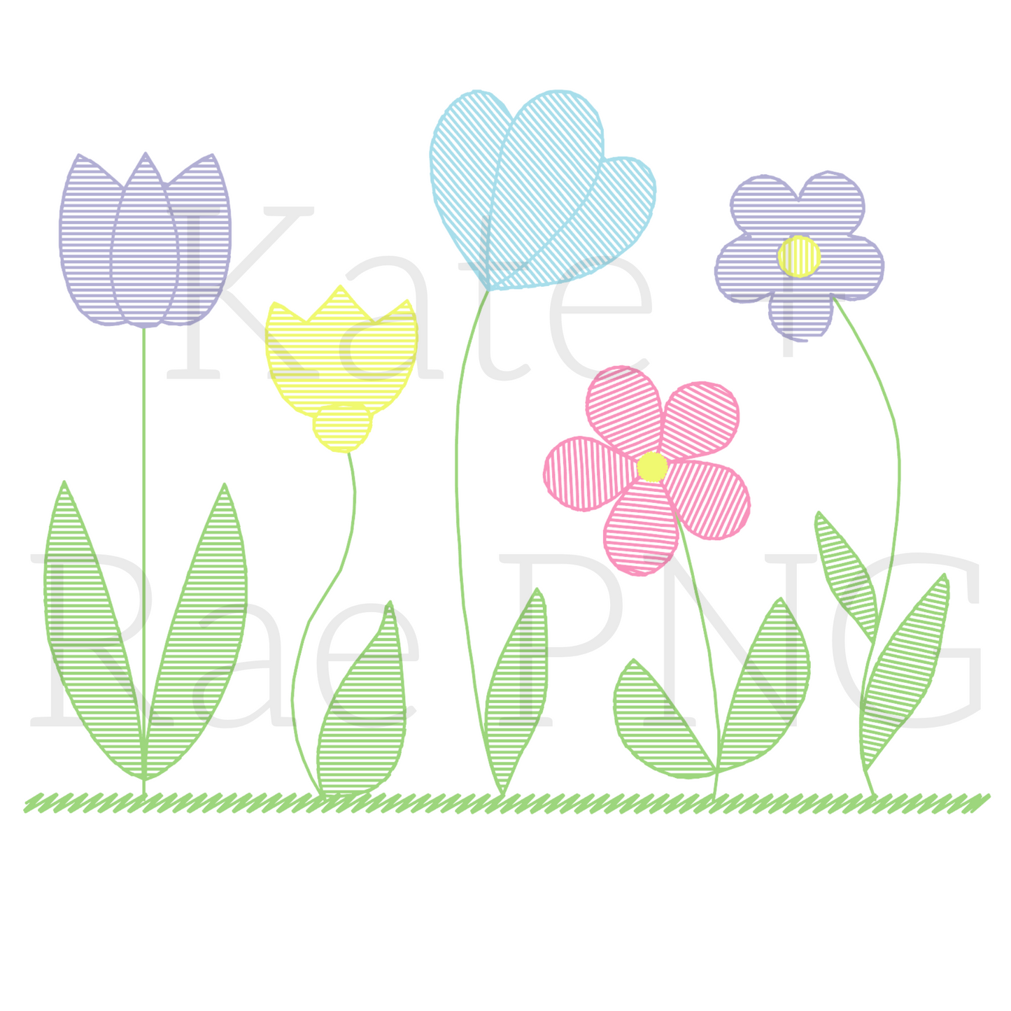 Spring Flower Garden Faux Embroidery Sketch PNG