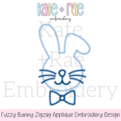 Boys Easter Bunny with Bow Tie Zigzag Stitch Applique Embroidery Design
