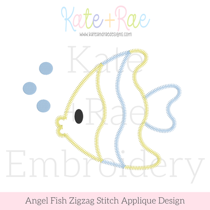 Angel Fish Zigzag Stitch Applique Embroidery Design