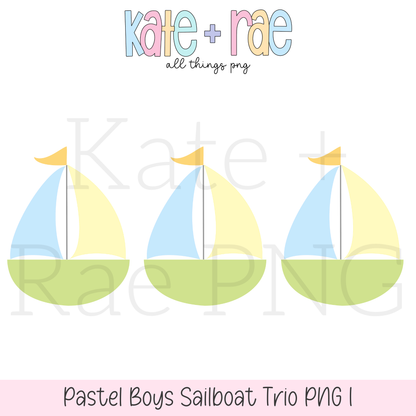 Boy's Pastel Sailboat Trio PNG (pastel 1)