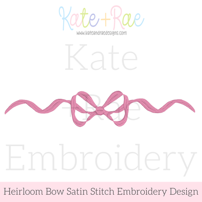 Heirloom Long Tail Bow Satin Stitch Embroidery Design