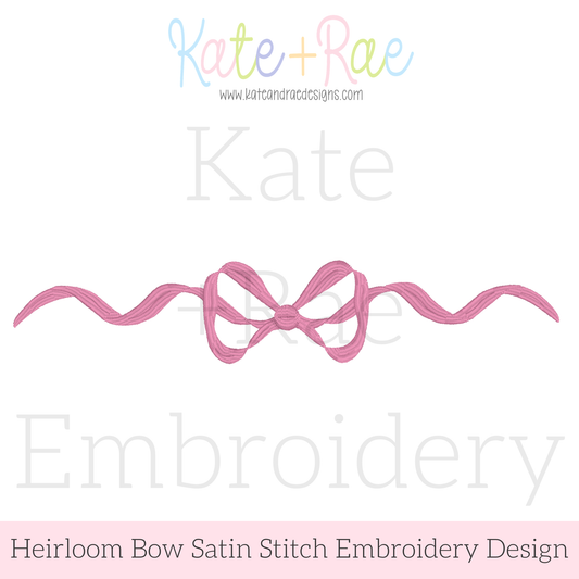 Heirloom Long Tail Bow Satin Stitch Embroidery Design