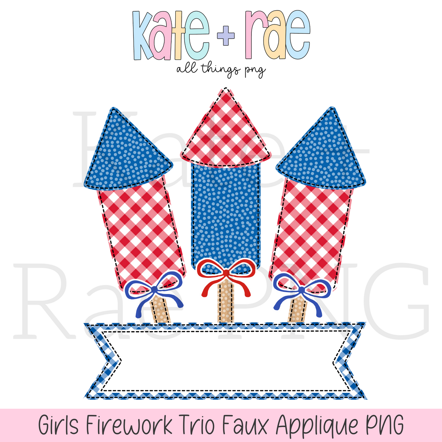 Girls Firework Trio Faux Applique with Name Plate PNG