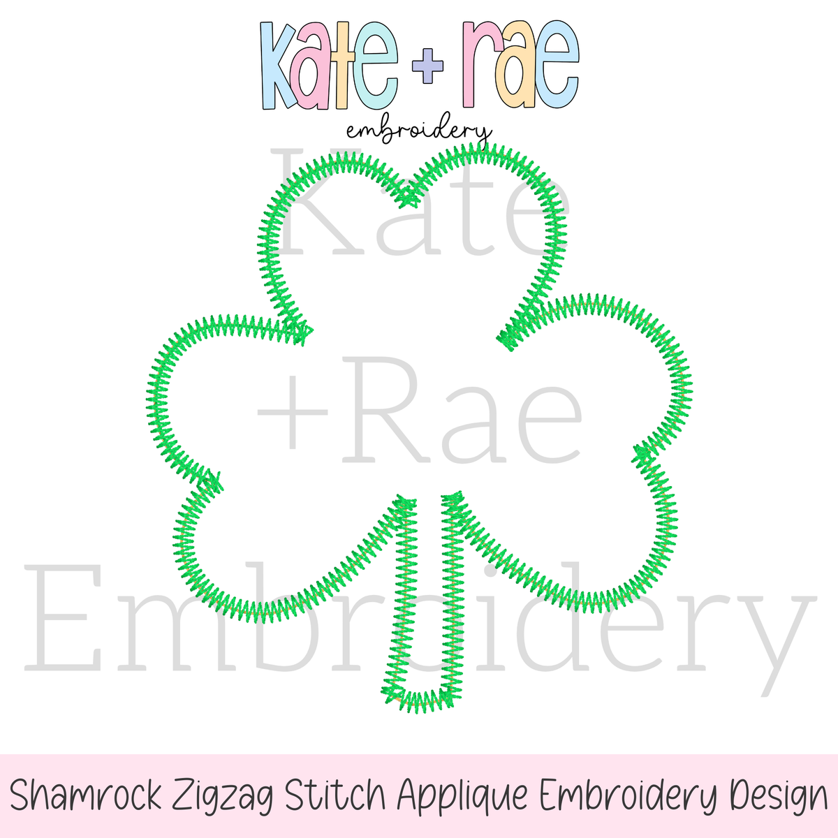 Shamrock Zigzag Stitch Applique Embroidery Design: Design preview of a green zigzag applique shamrock outline