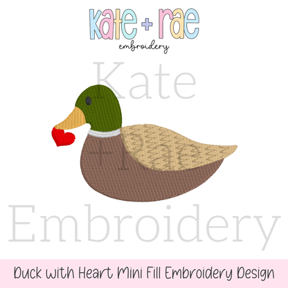 Mallard Duck with Heart Mini Fill Embroidery Design