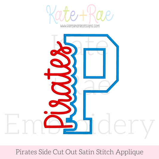 Pirates Side Cut Out Satin Stitch Applique Embroidery Design
