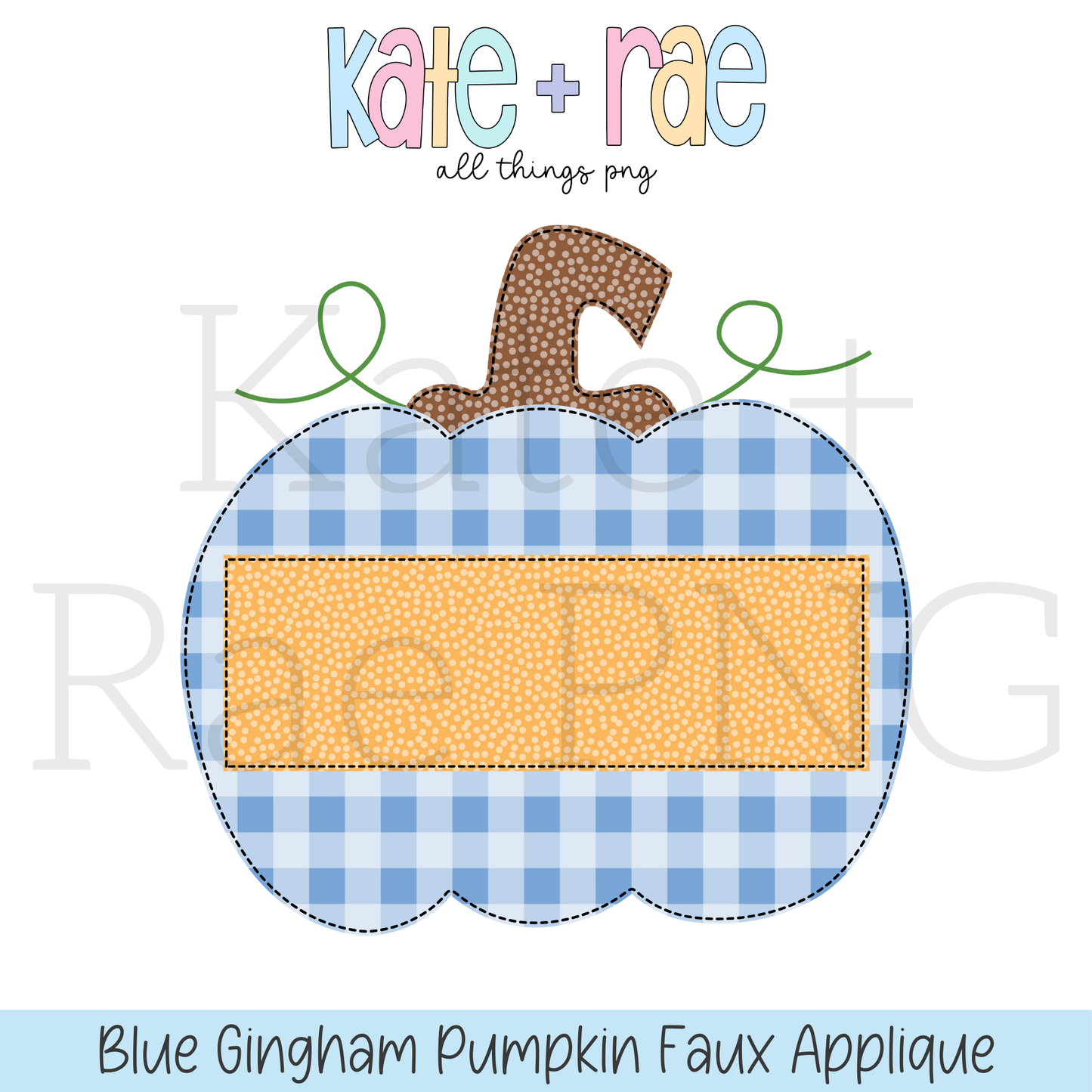 Blue Gingham Pumpkin Faux Applique PNG