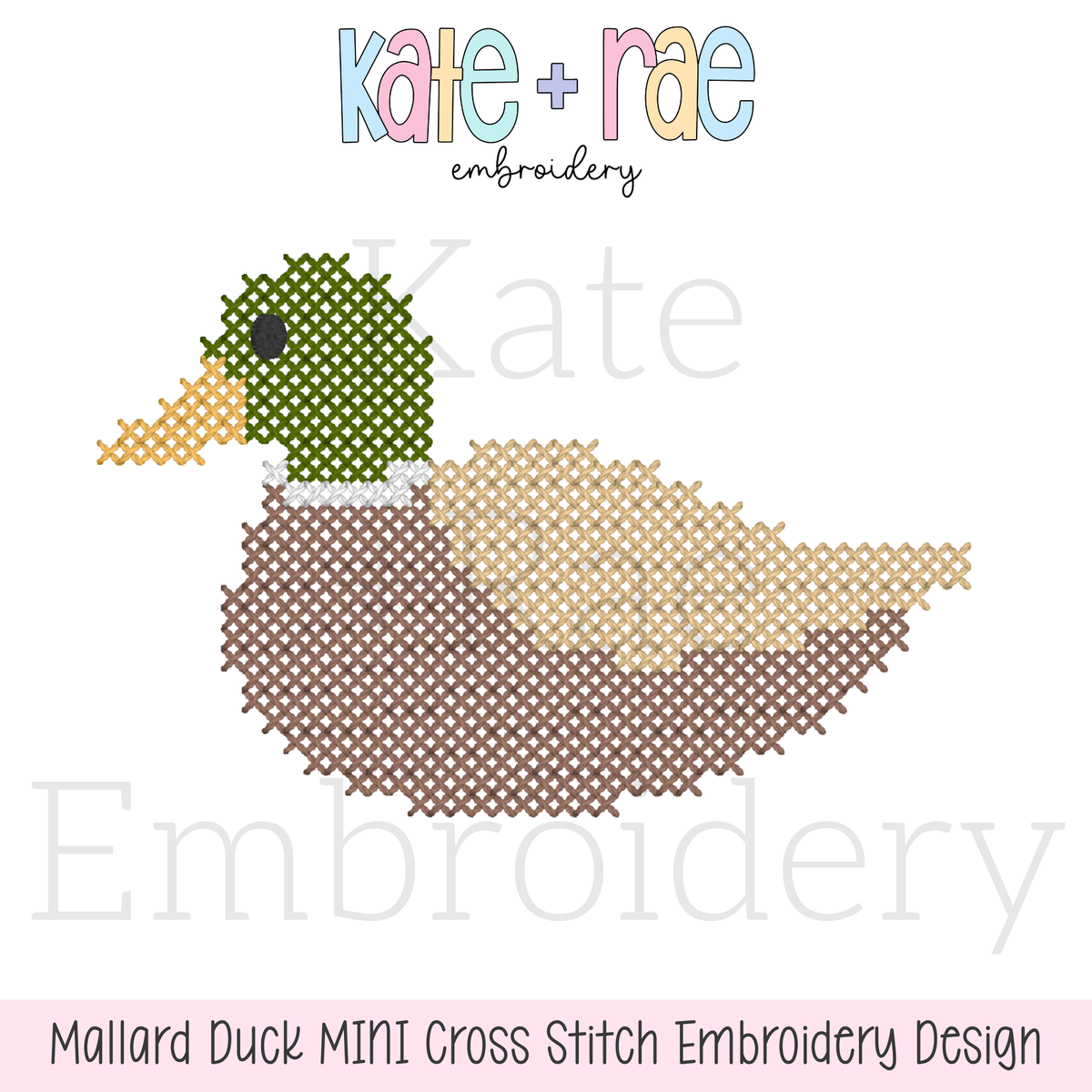 Mallard Duck MINI Cross Stitch Embroidery Design: Design preview of a mini mallard duck in cross stitch