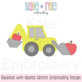 Boy's Backhoe with Apples Sketch Stitch Embroidery Design: Design preview of a yellow sketch stitch backhoe carrying red apples