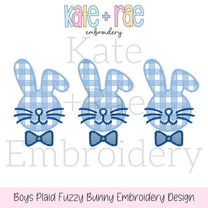 Boy's Plaid Fuzzy Easter Bunny Trio Sketch Stitch Embroidery Design