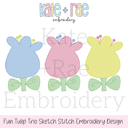 Fun Tulip Trio Sketch Stitch Embroidery Design