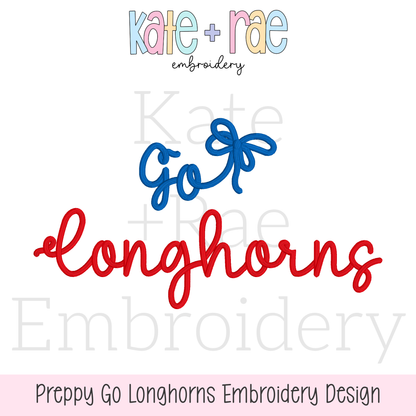 Preppy Go Longhorns Embroidery Design