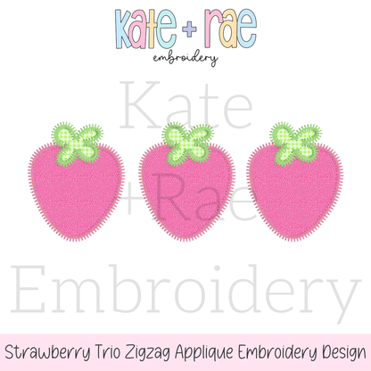 Strawberry Trio Zigzag Applique Embroidery Design