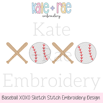 Baseball XOXO Sketch Stitch Embroidery Design