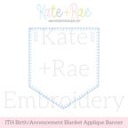 Birth/ Birthday Blanket Stitch Applique Banner In The Hoop Embroidery Design: Design preview of a blue blanket stitch applique pennant banner
