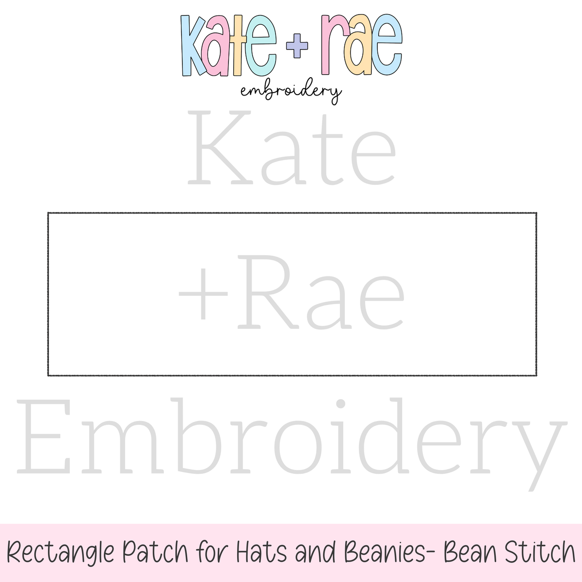 Rectangle Bean Stitch Applique Patch Embroidery Design for Hats & Beanies: Design preview of a rectangle bean stitch outline patch for hats and beanies