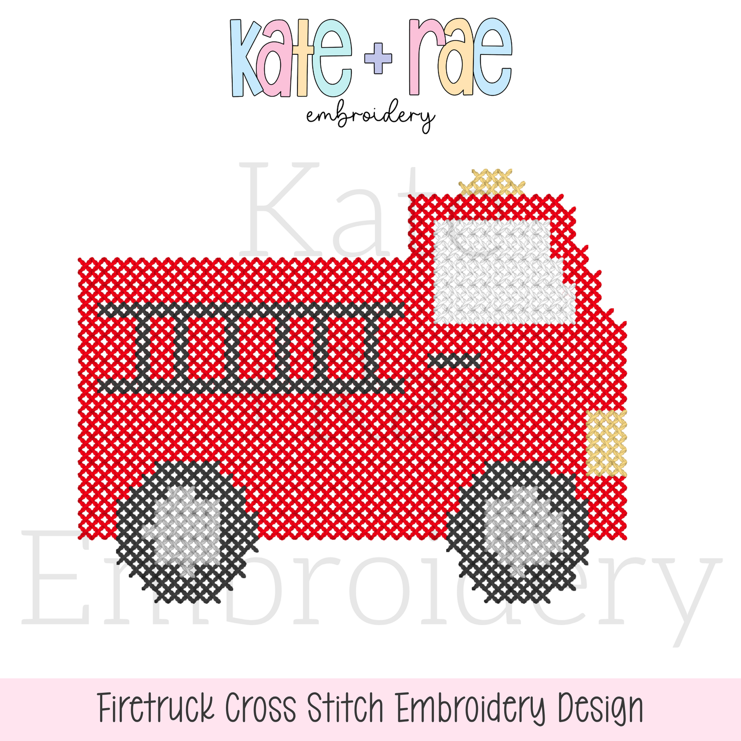 Firetruck Cross Stitch Embroidery Design