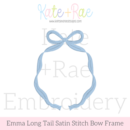 Emma Satin Stitch Long Tail Monogram Bow Embroidery Design