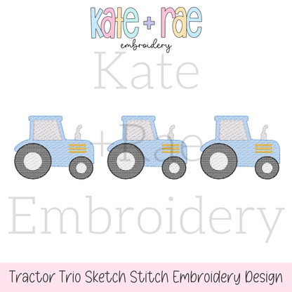 Tractor Trio Sketch Stitch Embroidery Design