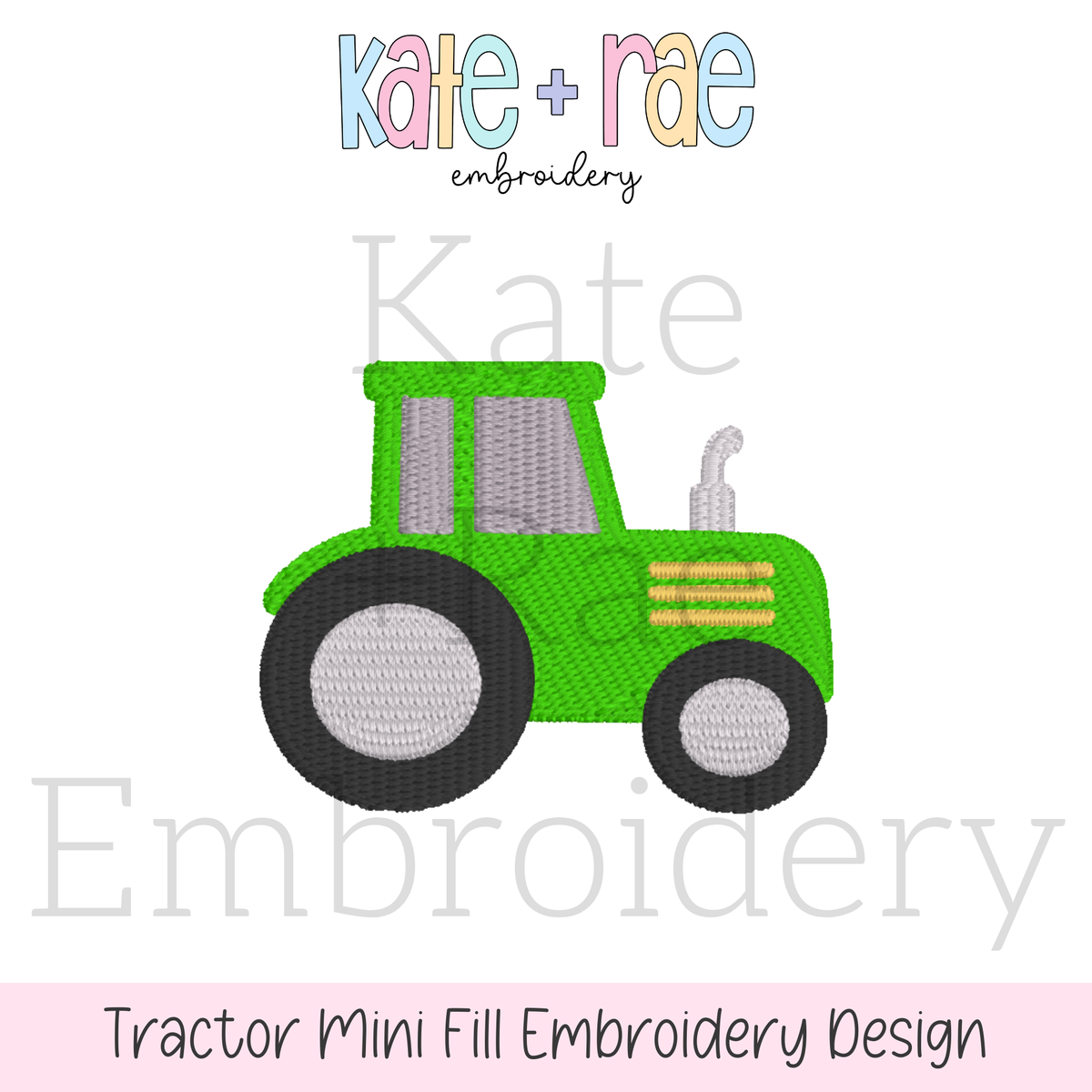Tractor Mini Fill Embroidery Design: Design preview of a small green fill stitch tractor