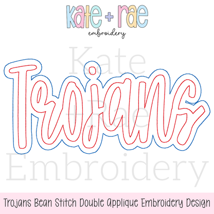 Trojans Bean Stitch Double Applique Embroidery Design